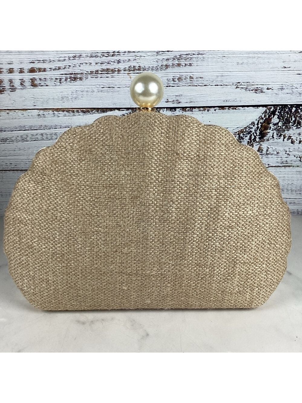 Haute Hippie Beach bag Tan Gold Floral Clutch Wristlet rhinestones embroidered - Picture 9 of 11
